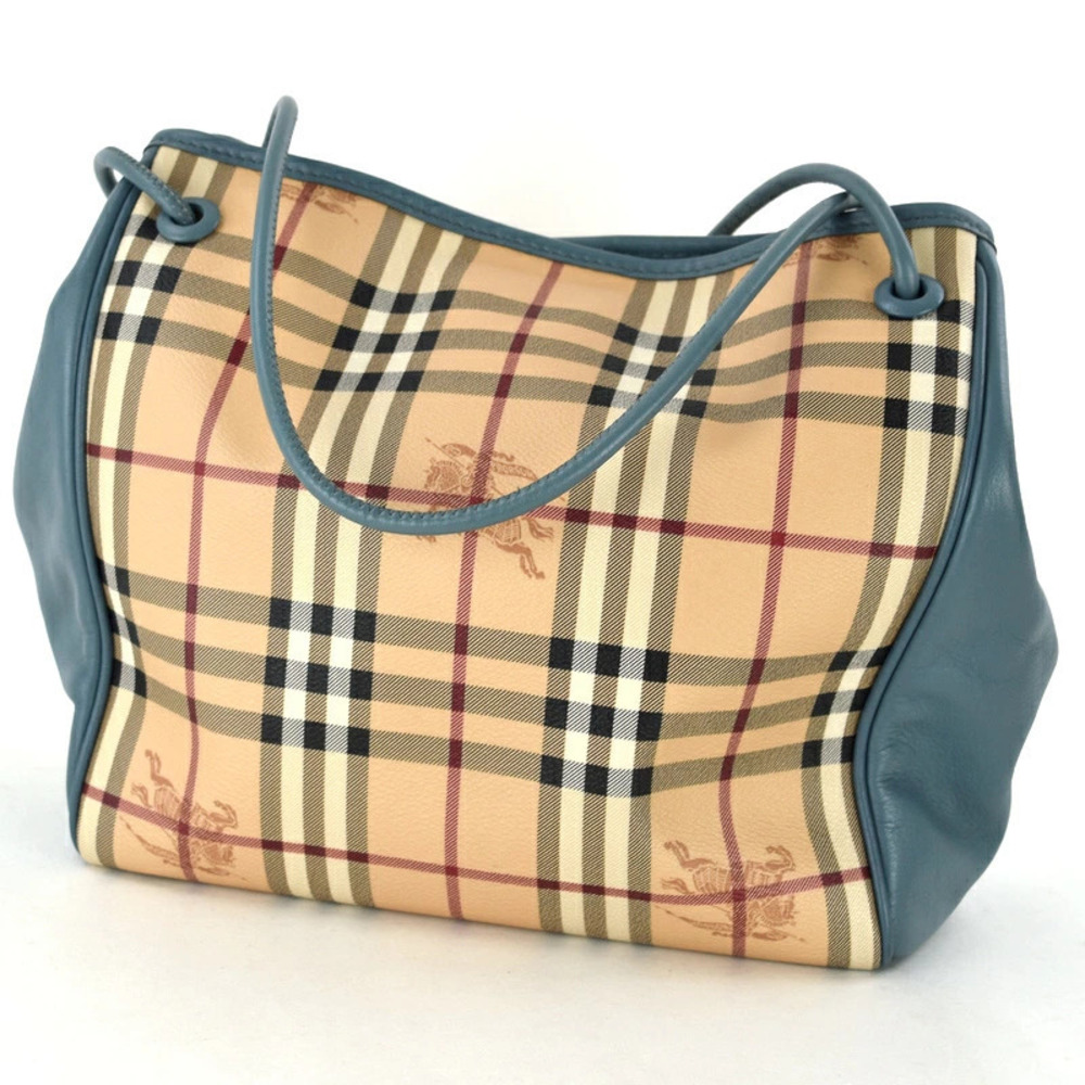 Burberry One Beige Handbag Check Shoulder Tote Nova Bag Blue Tan Blue